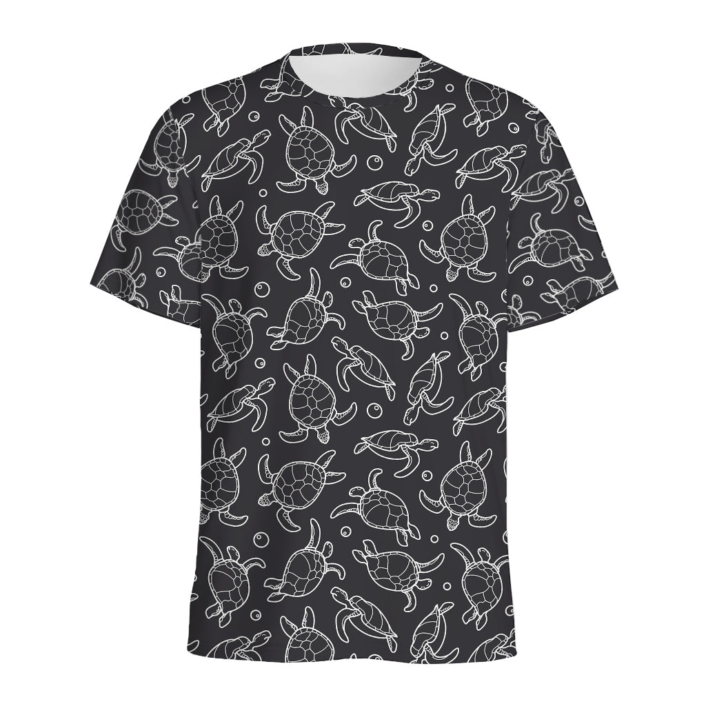 Black And White Sea Turtle Pattern Print Men's Sports T-Shirt