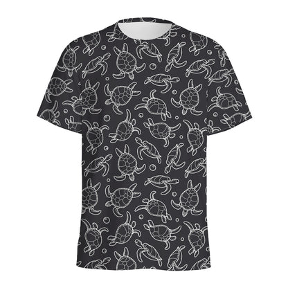 Black And White Sea Turtle Pattern Print Men's Sports T-Shirt