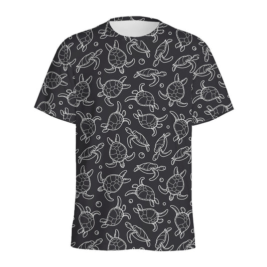 Black And White Sea Turtle Pattern Print Men's Sports T-Shirt