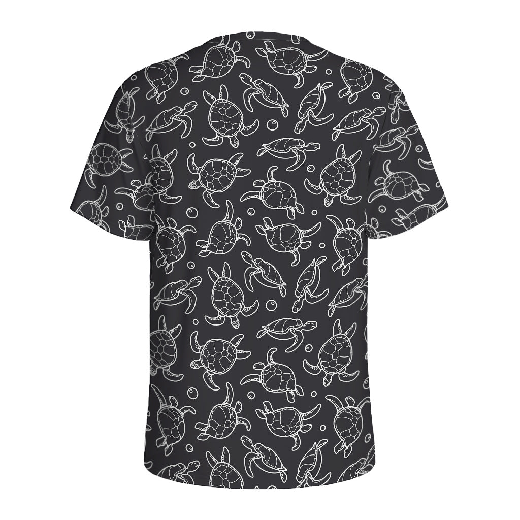 Black And White Sea Turtle Pattern Print Men's Sports T-Shirt