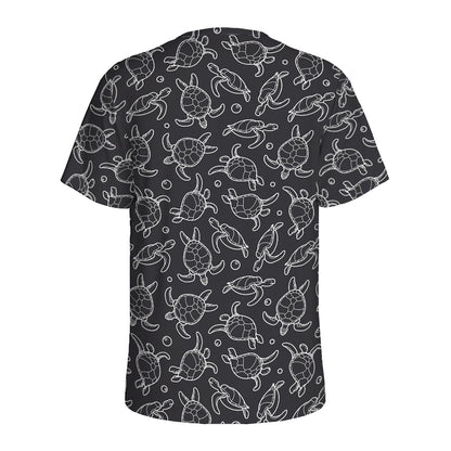 Black And White Sea Turtle Pattern Print Men's Sports T-Shirt