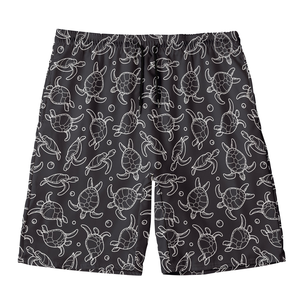Black And White Sea Turtle Pattern Print Men's Swim Trunks