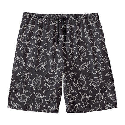 Black And White Sea Turtle Pattern Print Men's Swim Trunks