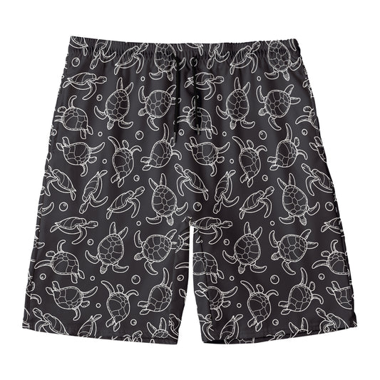 Black And White Sea Turtle Pattern Print Men's Swim Trunks