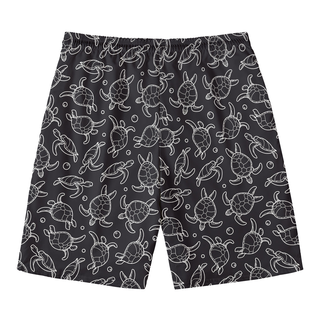 Black And White Sea Turtle Pattern Print Men's Swim Trunks
