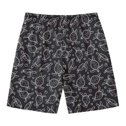Black And White Sea Turtle Pattern Print Men's Swim Trunks