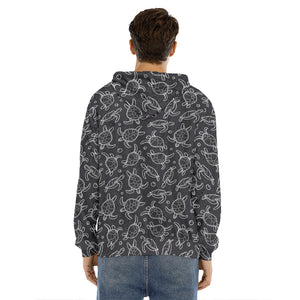 Black And White Sea Turtle Pattern Print Men's Velvet Pullover Hoodie