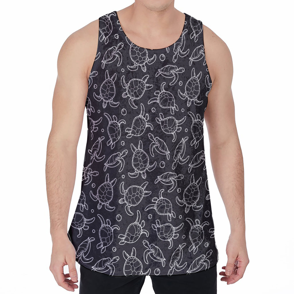 Black And White Sea Turtle Pattern Print Men's Velvet Tank Top