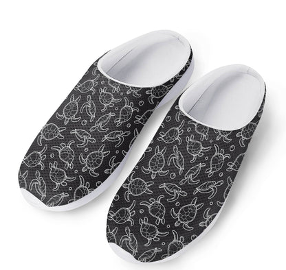 Black And White Sea Turtle Pattern Print Mesh Casual Shoes