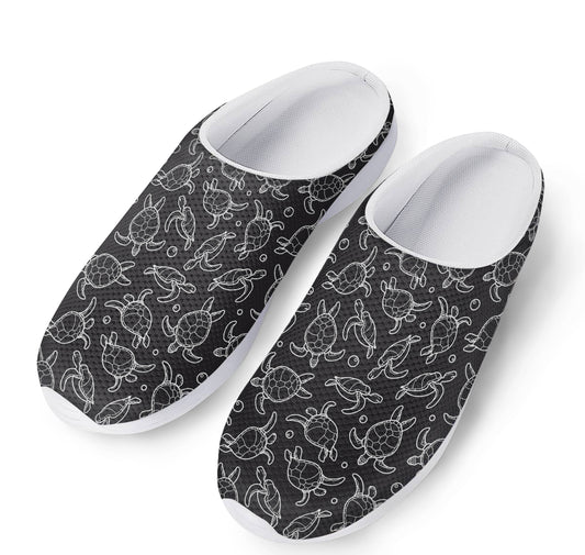Black And White Sea Turtle Pattern Print Mesh Casual Shoes