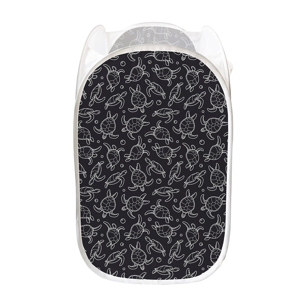 Black And White Sea Turtle Pattern Print Mesh Laundry Hamper