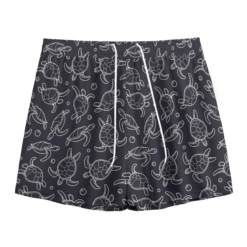 Black And White Sea Turtle Pattern Print Mesh Shorts