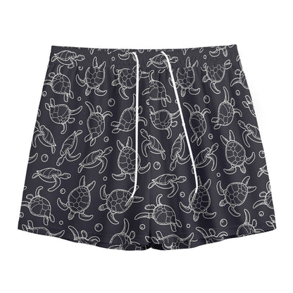 Black And White Sea Turtle Pattern Print Mesh Shorts