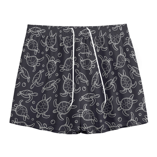 Black And White Sea Turtle Pattern Print Mesh Shorts