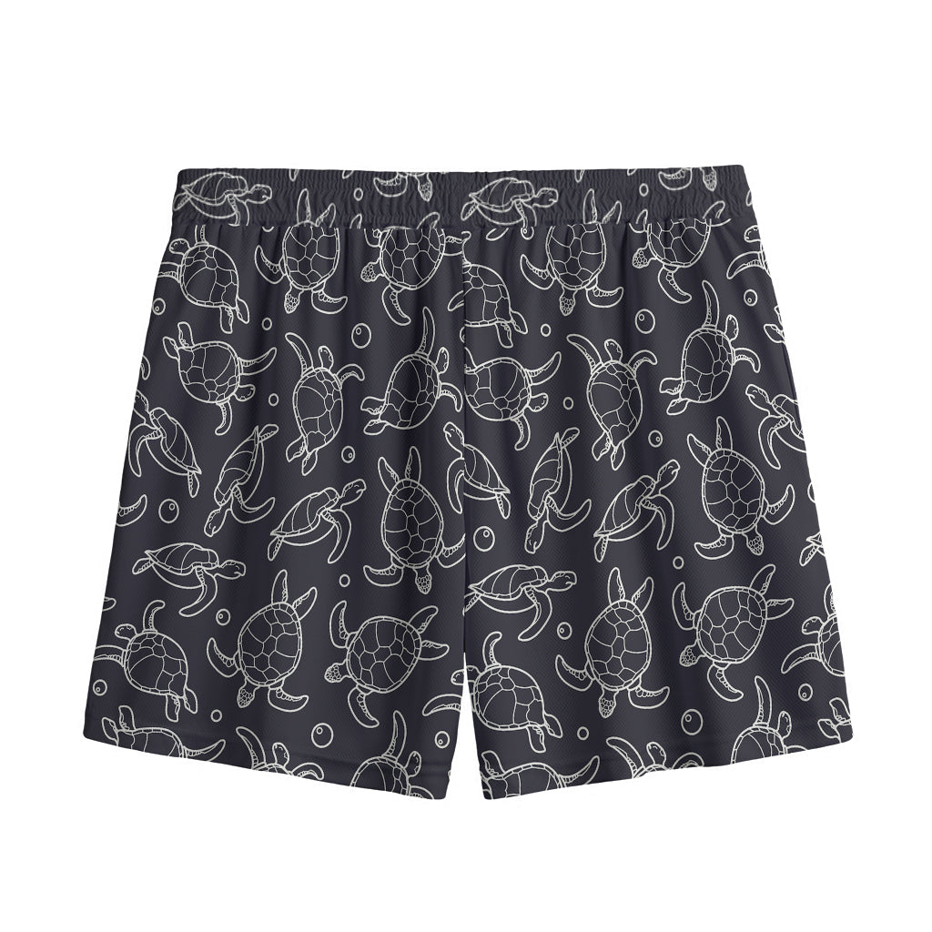 Black And White Sea Turtle Pattern Print Mesh Shorts