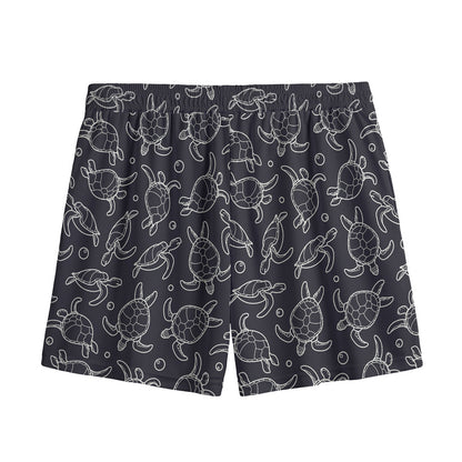 Black And White Sea Turtle Pattern Print Mesh Shorts