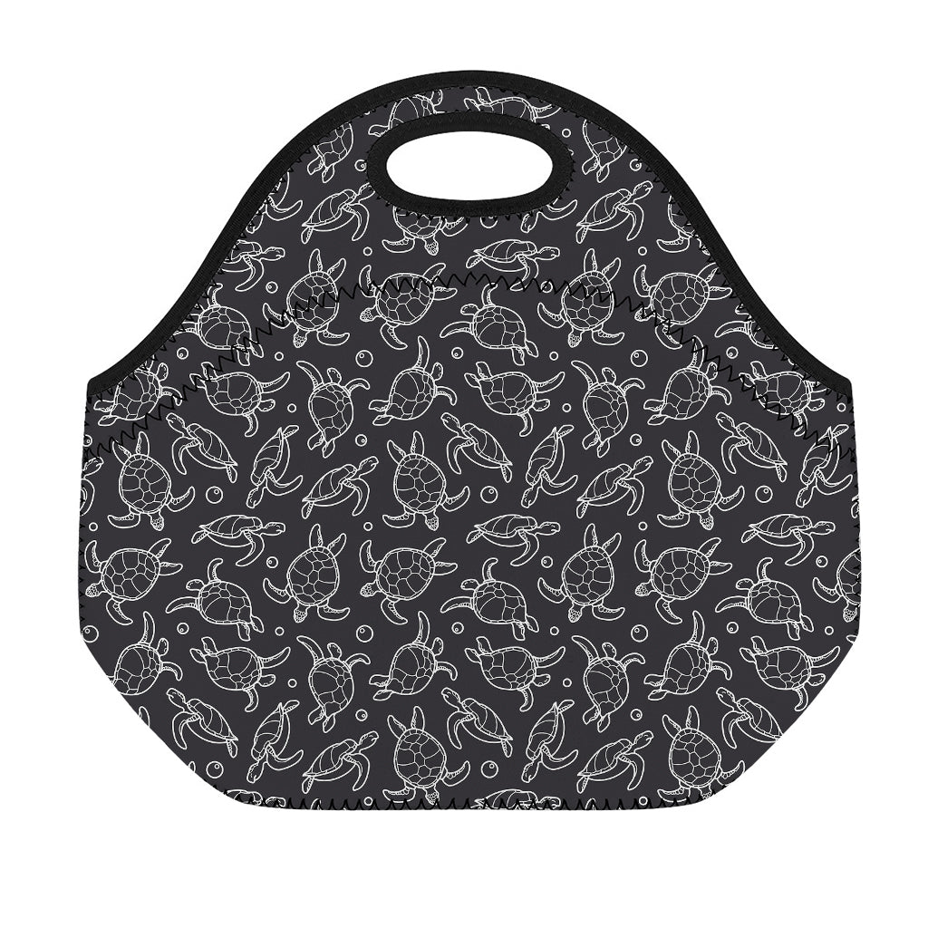 Black And White Sea Turtle Pattern Print Neoprene Lunch Bag