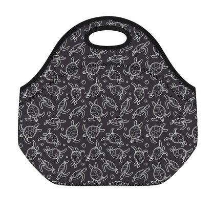 Black And White Sea Turtle Pattern Print Neoprene Lunch Bag
