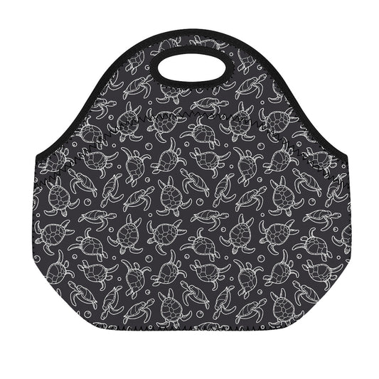 Black And White Sea Turtle Pattern Print Neoprene Lunch Bag