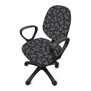 Black And White Sea Turtle Pattern Print Office Chair Cover