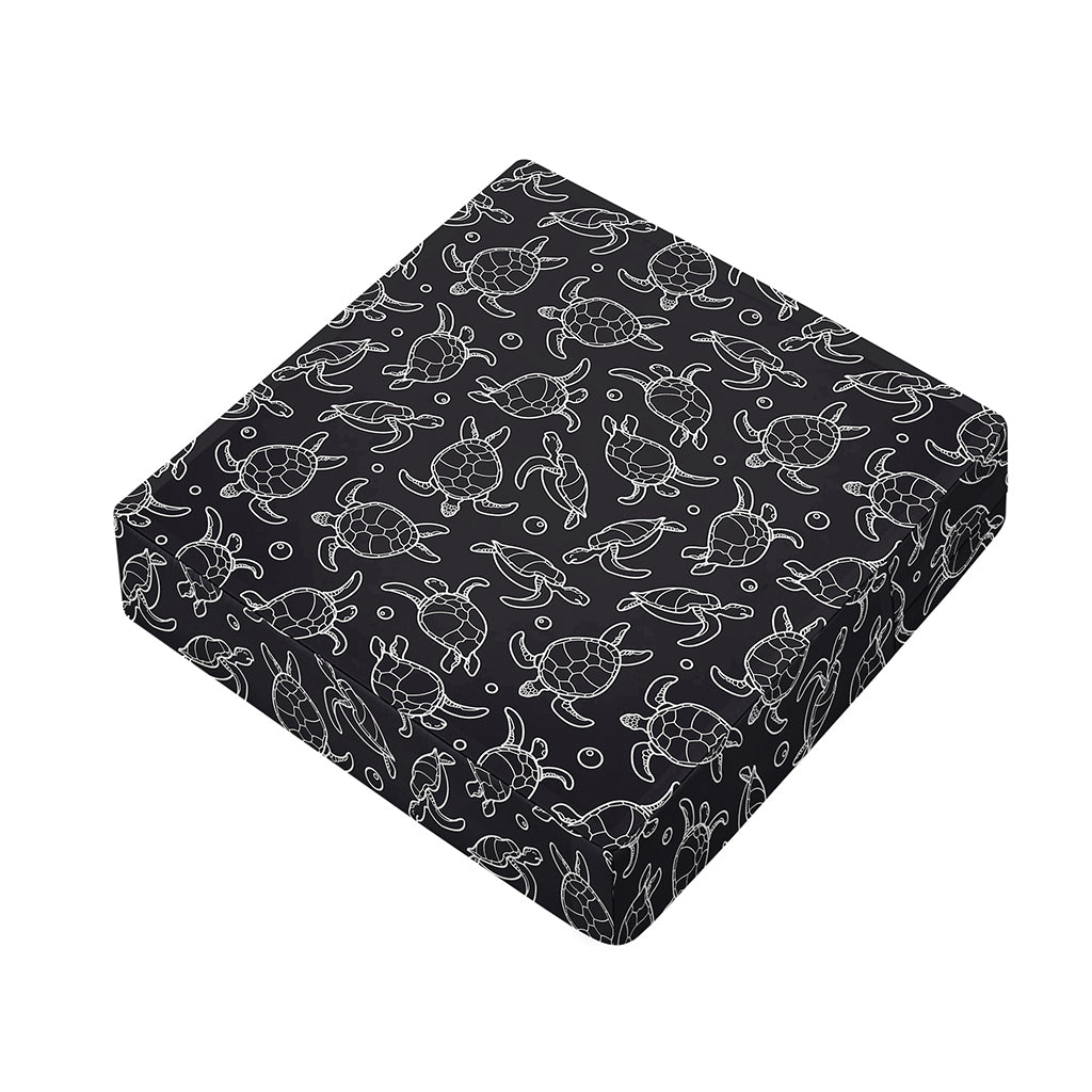 Black And White Sea Turtle Pattern Print Outdoor Seat Cushion Cover