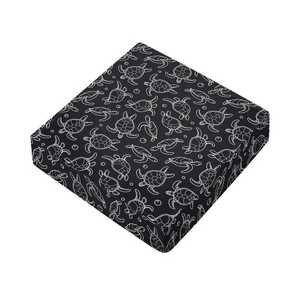 Black And White Sea Turtle Pattern Print Outdoor Seat Cushion Cover