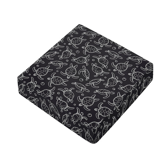 Black And White Sea Turtle Pattern Print Outdoor Seat Cushion Cover