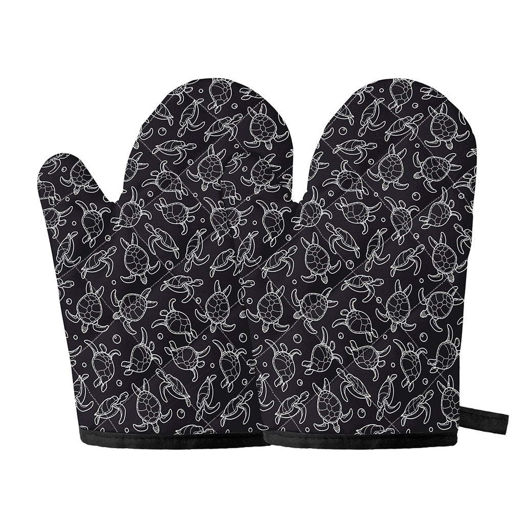 Black And White Sea Turtle Pattern Print Oven Mitts