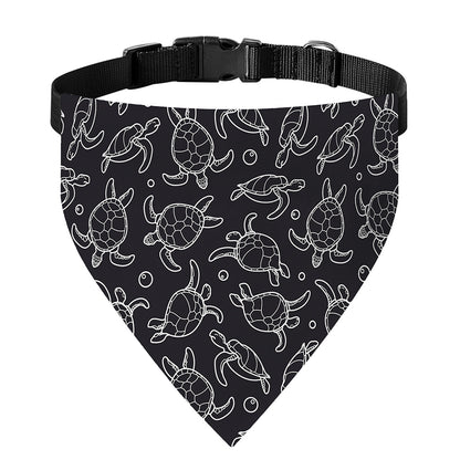Black And White Sea Turtle Pattern Print Over The Collar Dog Bandana
