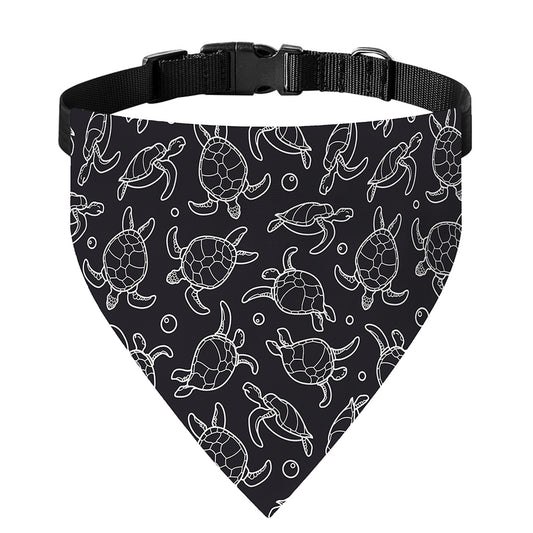 Black And White Sea Turtle Pattern Print Over The Collar Dog Bandana