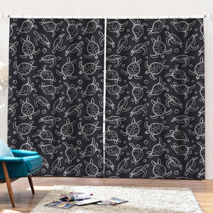 Black And White Sea Turtle Pattern Print Pencil Pleat Curtains