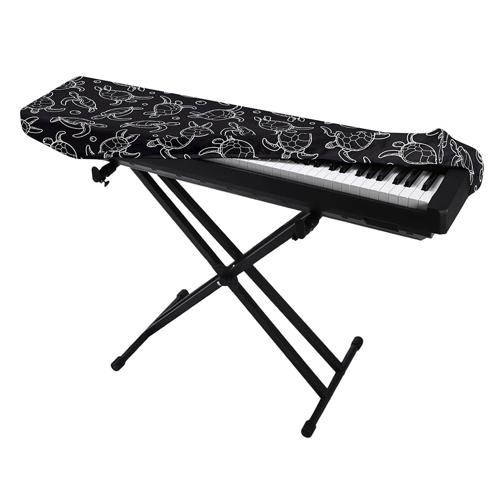 Black And White Sea Turtle Pattern Print Piano Keyboard Cover