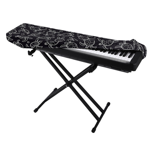 Black And White Sea Turtle Pattern Print Piano Keyboard Cover