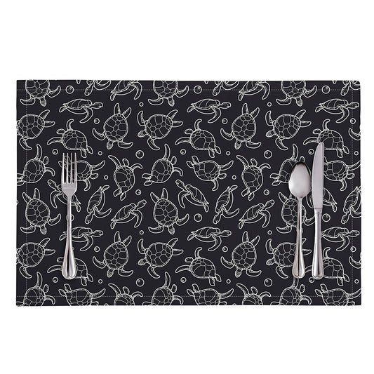 Black And White Sea Turtle Pattern Print Placemat