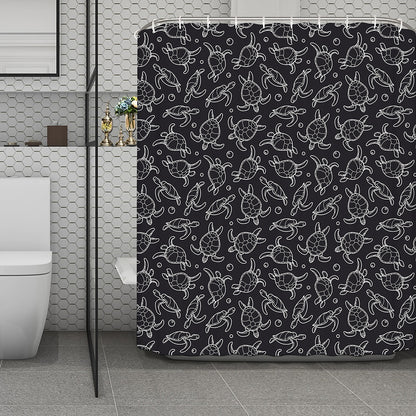 Black And White Sea Turtle Pattern Print Polyester Shower Curtain