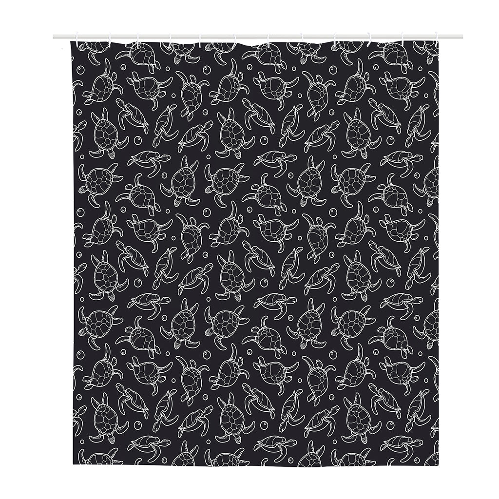 Black And White Sea Turtle Pattern Print Polyester Shower Curtain