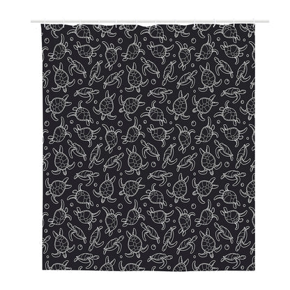Black And White Sea Turtle Pattern Print Polyester Shower Curtain