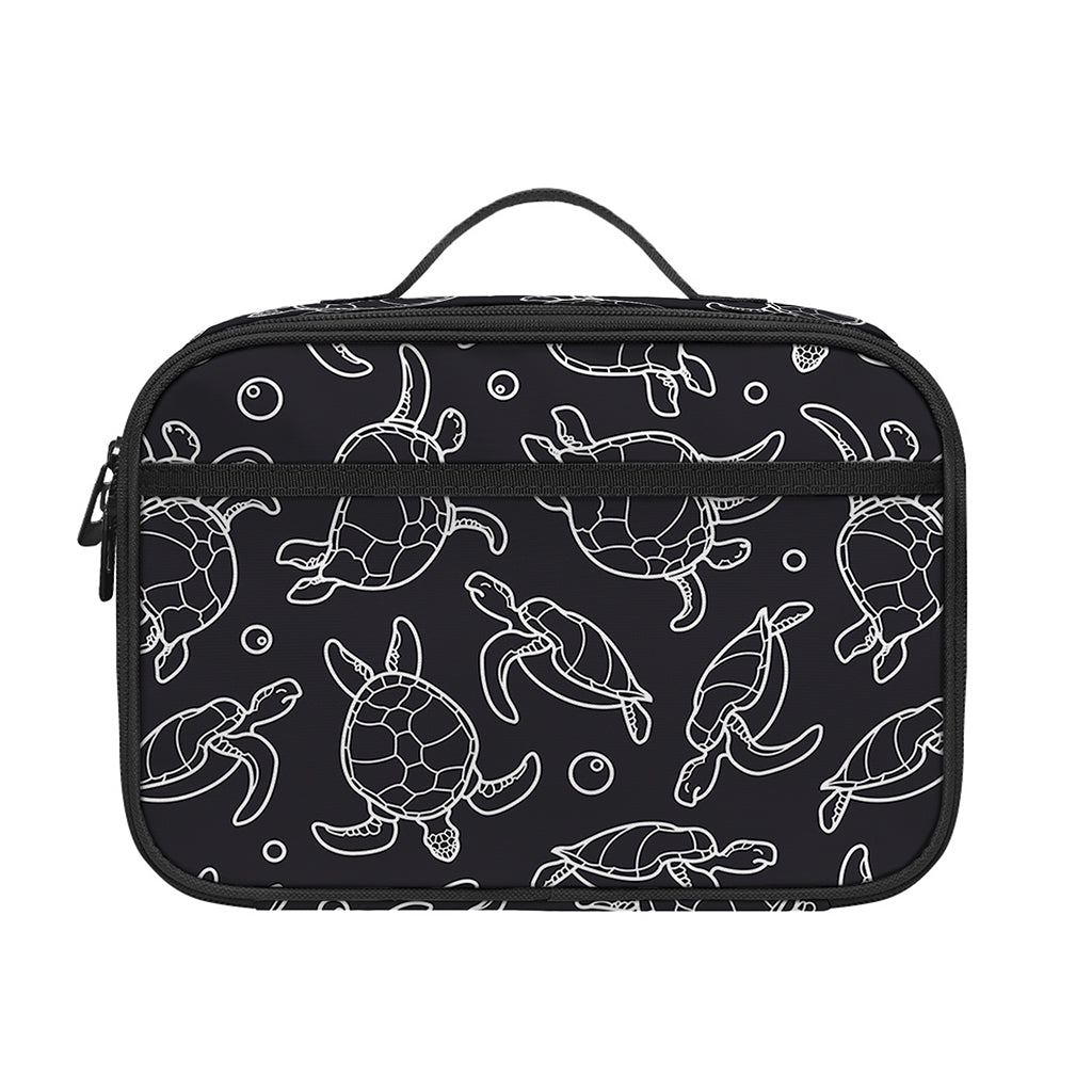 Black And White Sea Turtle Pattern Print Portable Lunch Bag