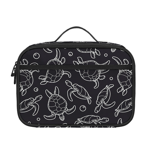 Black And White Sea Turtle Pattern Print Portable Lunch Bag