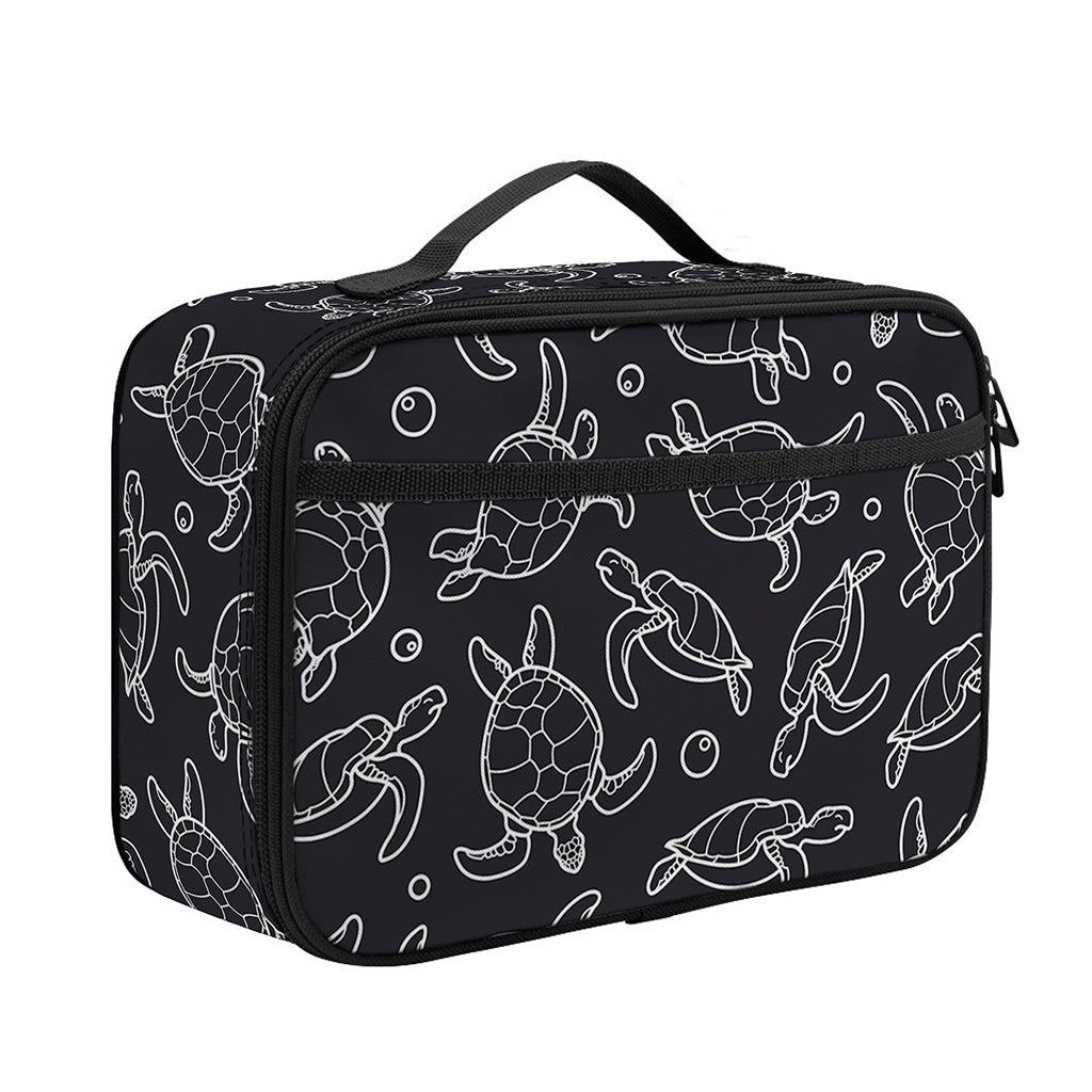 Black And White Sea Turtle Pattern Print Portable Lunch Bag