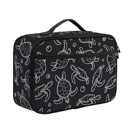 Black And White Sea Turtle Pattern Print Portable Lunch Bag