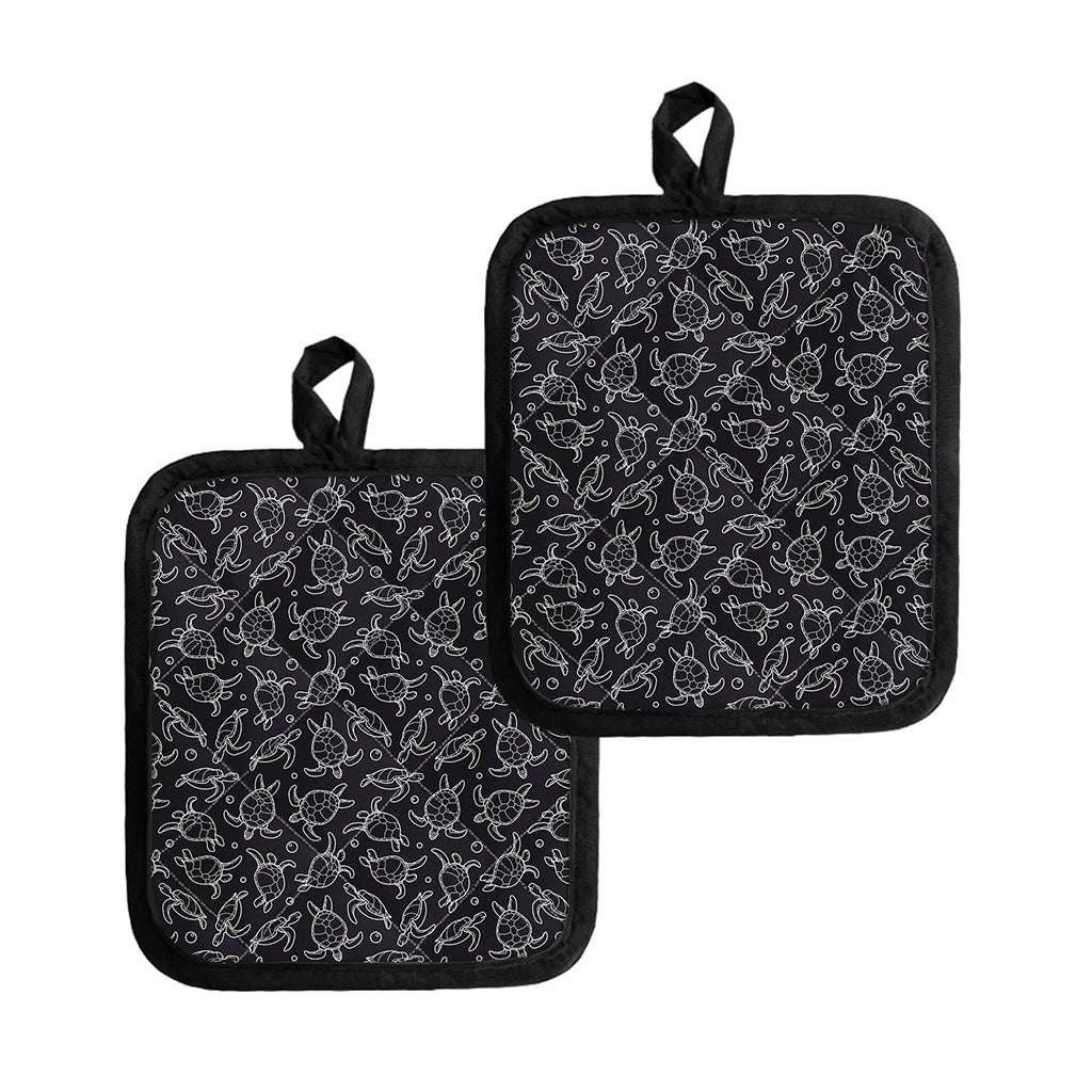 Black And White Sea Turtle Pattern Print Pot Holders
