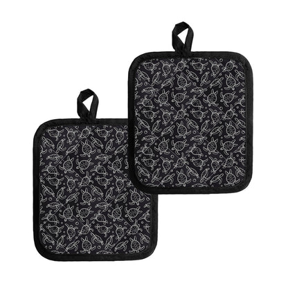 Black And White Sea Turtle Pattern Print Pot Holders