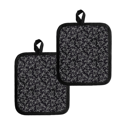 Black And White Sea Turtle Pattern Print Pot Holders