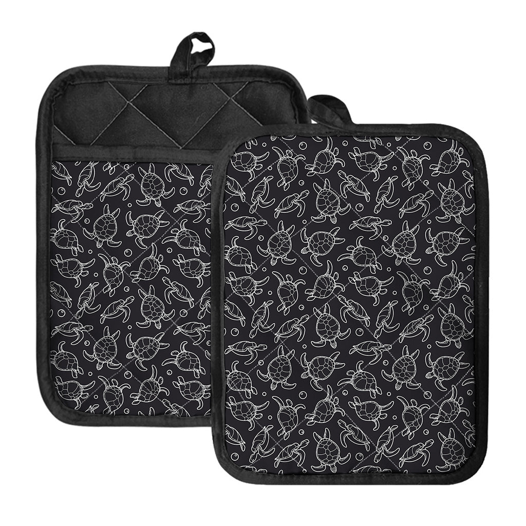 Black And White Sea Turtle Pattern Print Pot Holders With Pocket
