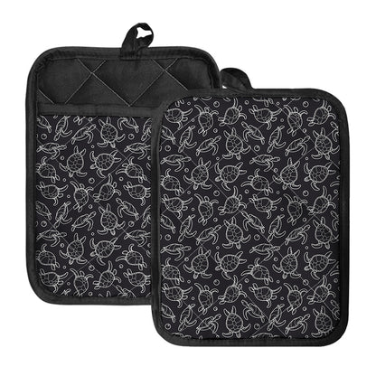 Black And White Sea Turtle Pattern Print Pot Holders With Pocket
