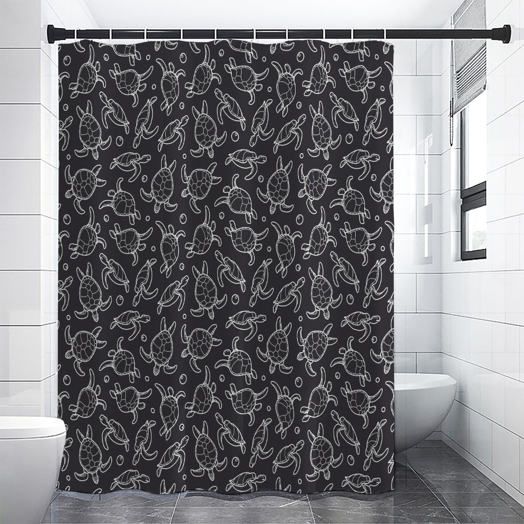 Black And White Sea Turtle Pattern Print Premium Shower Curtain