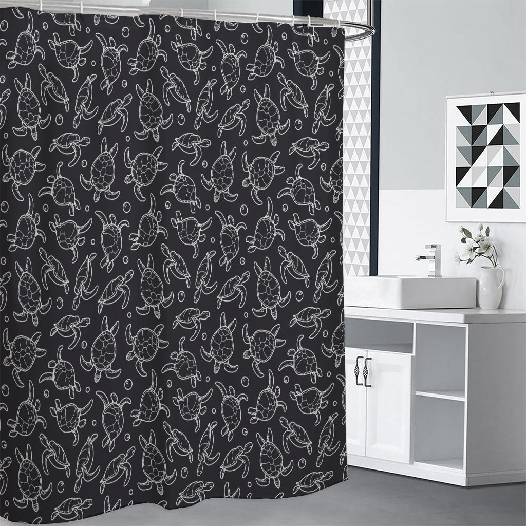 Black And White Sea Turtle Pattern Print Premium Shower Curtain