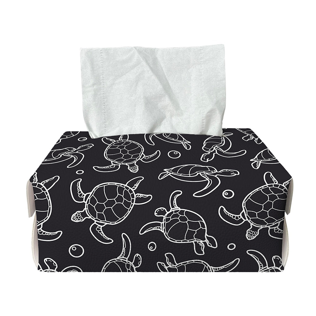 Black And White Sea Turtle Pattern Print Rectangle Tissue Box Cover