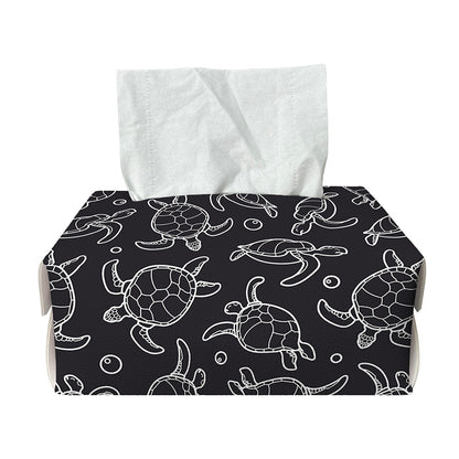 Black And White Sea Turtle Pattern Print Rectangle Tissue Box Cover